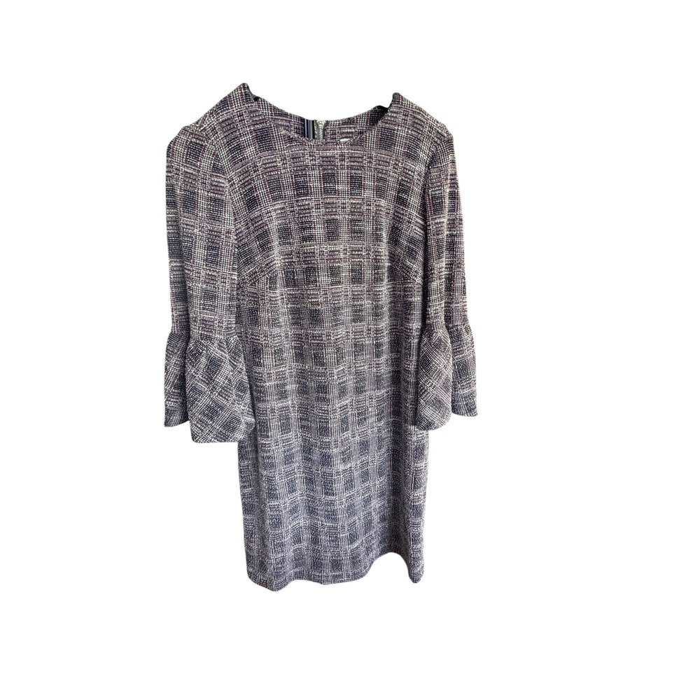 Calvin Klein Dress Women 8 Black White Plaid EUC Bell Sleeve Back Zip CD8PB86L - Picture 4 of 9